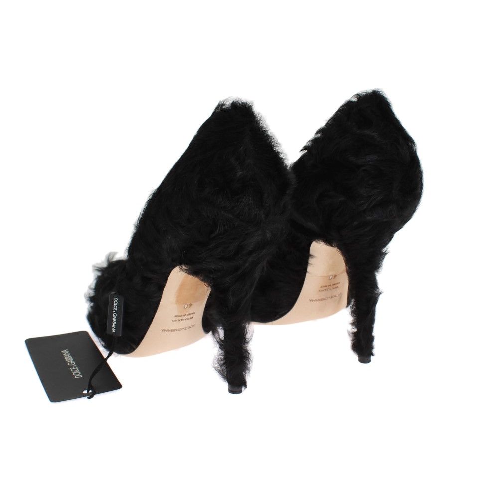 Dolce & Gabbana Black Xiangao Lamb Fur Leather Pumps