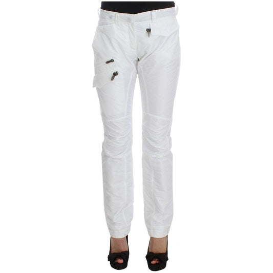 Ermanno Scervino White Nylon Padded Slim Fit Cargo Pants
