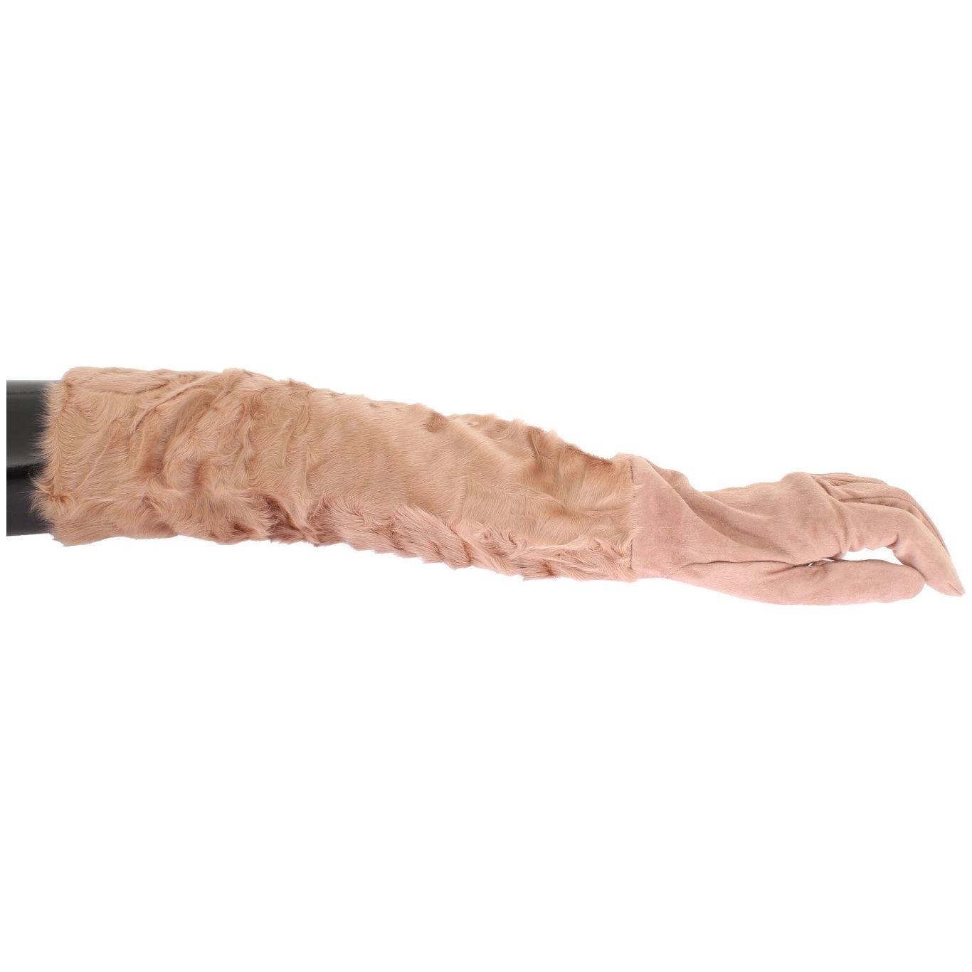 Dolce & Gabbana Beige Suede Xiangao Fur Elbow Gloves LB139-1