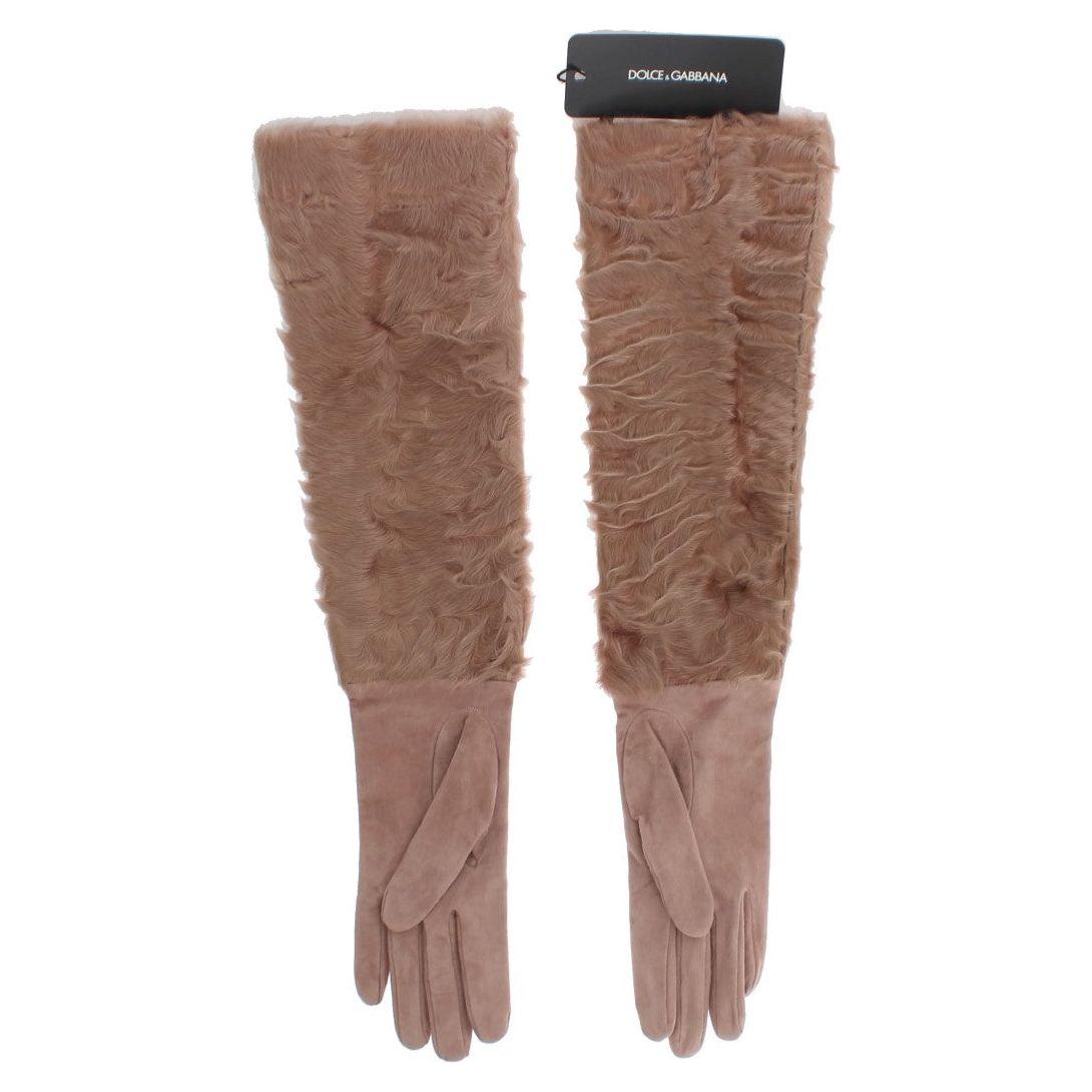 Dolce & Gabbana Beige Suede Xiangao Fur Elbow Gloves LB139-1
