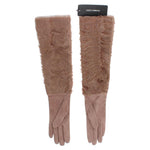 Dolce & Gabbana Beige Suede Xiangao Fur Elbow Gloves LB139-1