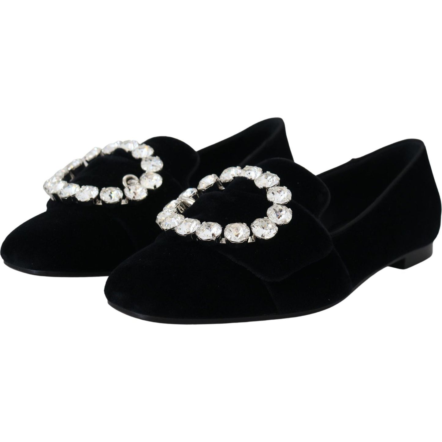 Dolce & Gabbana Chic Velvet Crystal-Embellished Loafers Dolce & Gabbana Black