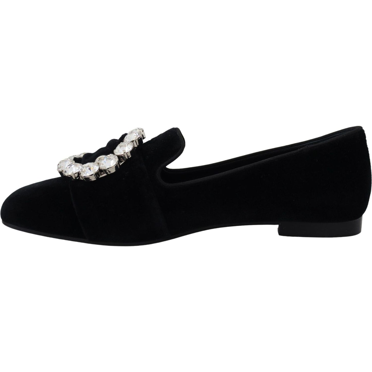 Dolce & Gabbana Chic Velvet Crystal-Embellished Loafers Dolce & Gabbana Black
