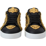 Dolce & Gabbana Black Gold Baroque Portofino Leather Sneakers Shoes LA10087- 36.5