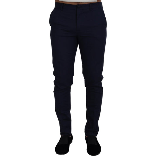 Dolce & Gabbana Blue Linen Cotton Slim Trousers Chinos Pants