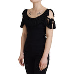 Dolce & Gabbana Black Tank Top Blouse Tassle Cotton Blouse