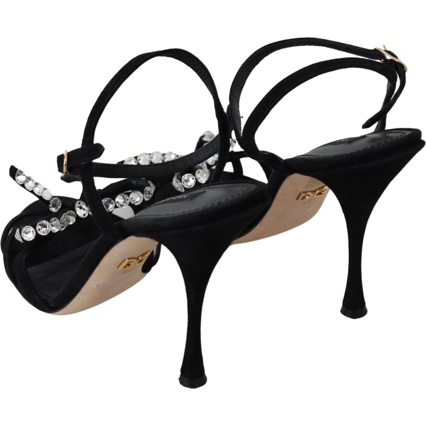 Dolce & Gabbana Elegant Suede High Sandals with Crystal Bows Dolce & Gabbana Dark Gray