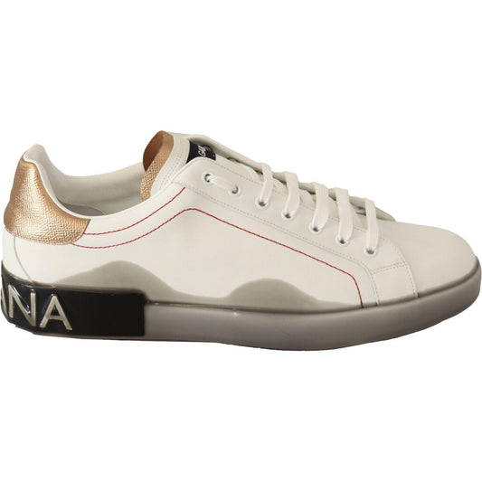 Dolce & Gabbana White Gold Leather Low Top Sneakers Casual Shoes