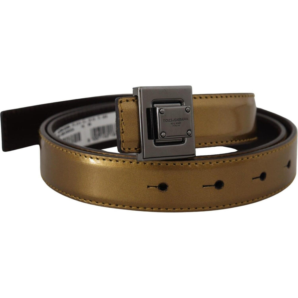 Dolce & Gabbana Gold Leather Silver Square Metal Buckle Belt BEL8975 - 36
