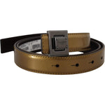 Dolce & Gabbana Gold Leather Silver Square Metal Buckle Belt BEL8975 - 36