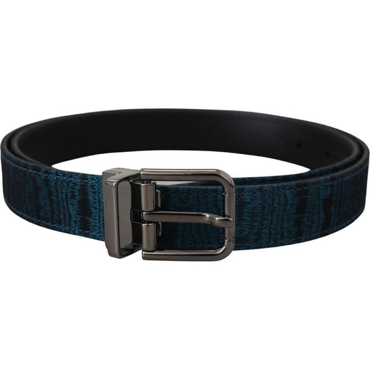 Dolce & Gabbana Blue Jacquard Moire Silver Metal Belt Men