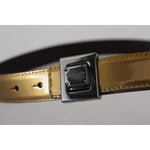 Dolce & Gabbana Gold Leather Silver Square Metal Buckle Belt BEL8975 - 36