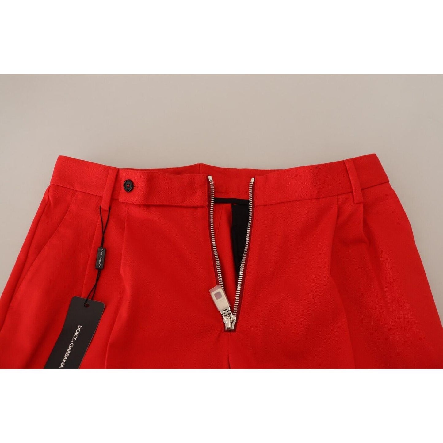 Dolce & Gabbana Red Straight Fit Men Trousers Cotton Pants