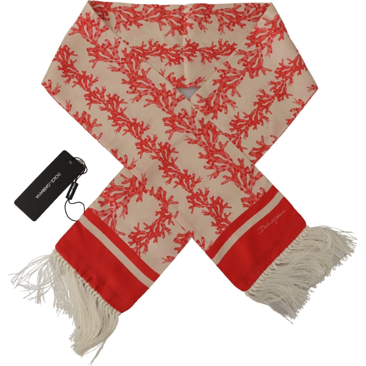 Dolce & Gabbana Elegant Silk Men's Scarf Wrap - Red Coral Print Dolce & Gabbana Rosy Brown