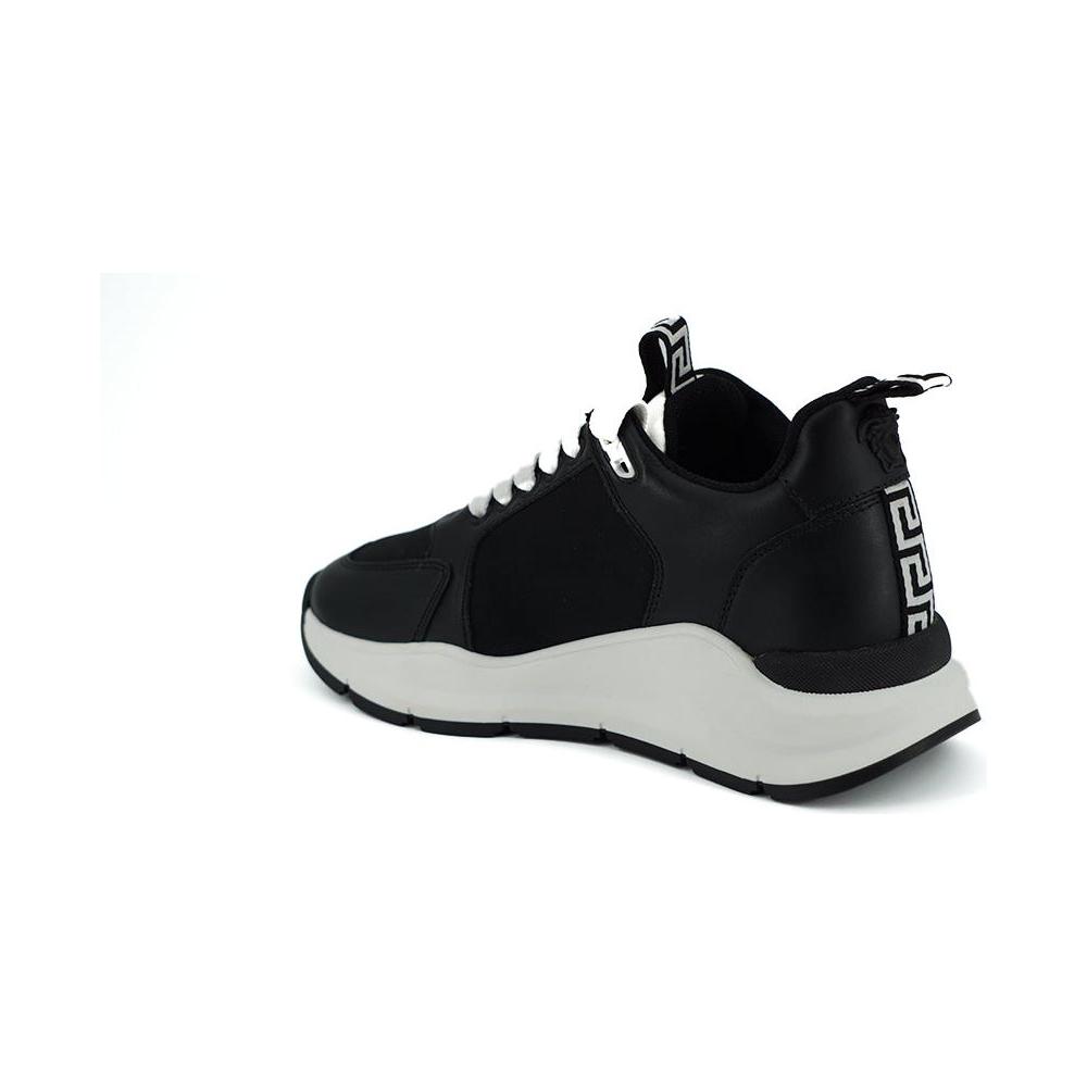 Versace Elegant Monochrome Leather Sneakers Versace Black