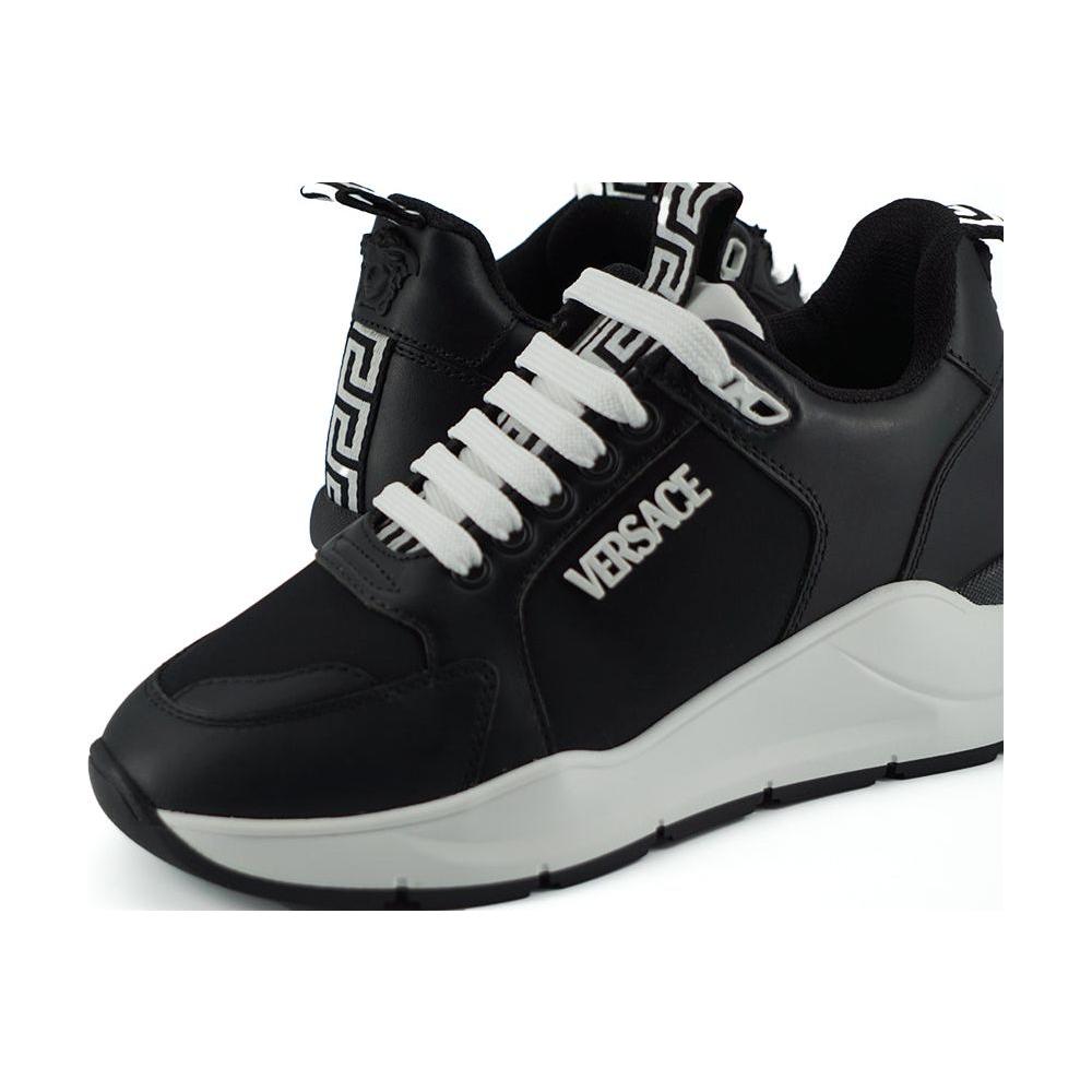 Versace Elegant Monochrome Leather Sneakers Versace Black