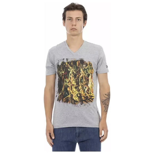 Trussardi Action Gray Cotton Men's V-Neck T-Shirt