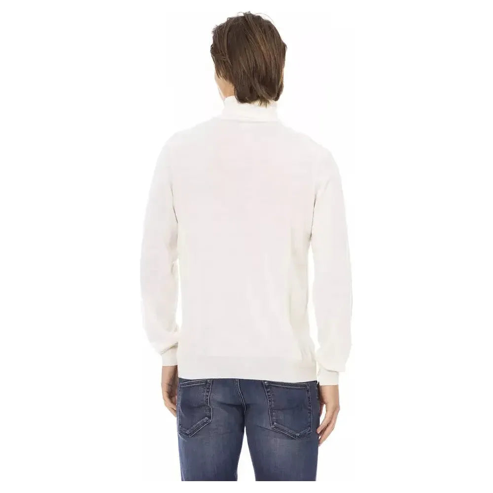 Baldinini Trend White Fabric Men Sweater with Turtleneck Design