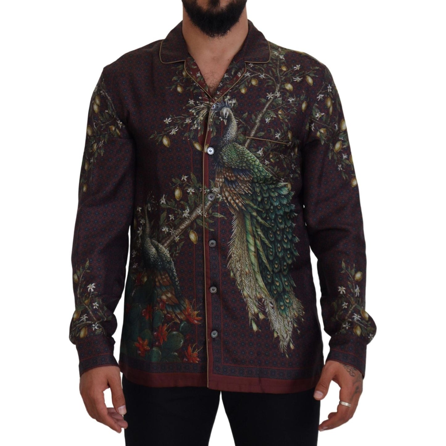 Dolce & Gabbana Elegant Silk Satin Men's Pajama Style Shirt Dolce & Gabbana Black