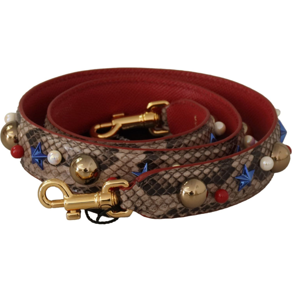 Dolce & Gabbana Brown Python Leather Studded Shoulder Strap