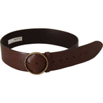 Dolce & Gabbana Brown Leather Wide Waist Logo Metal Round Buckle Belt BEL8746 - 90