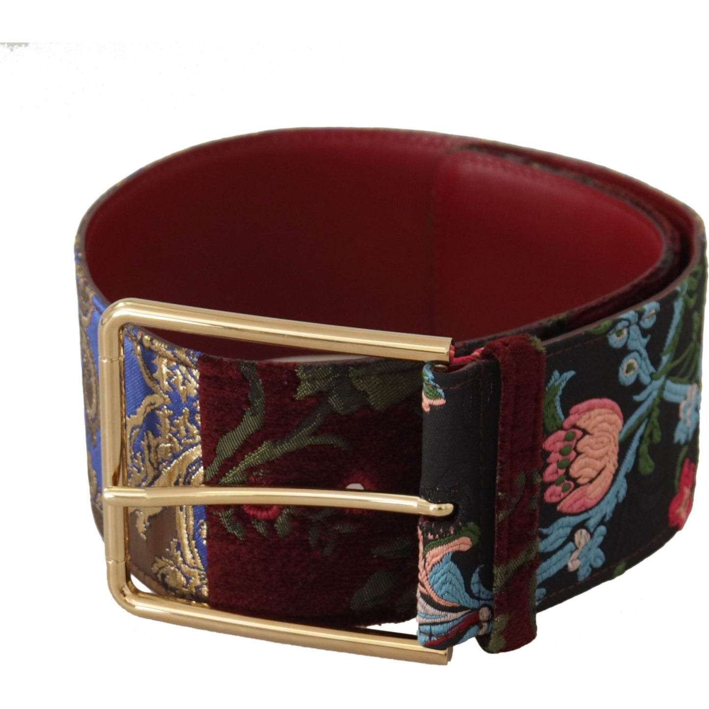 Dolce & Gabbana Red Embroidered Leather Gold Logo Metal Buckle Belt