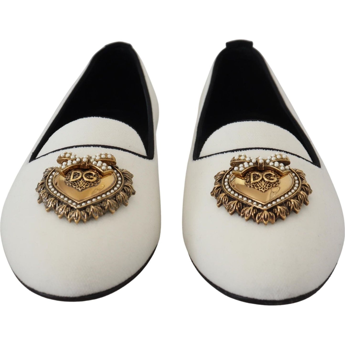Dolce & Gabbana Elegant White Velvet Loafers with Gold Heart Detail Dolce & Gabbana Gray
