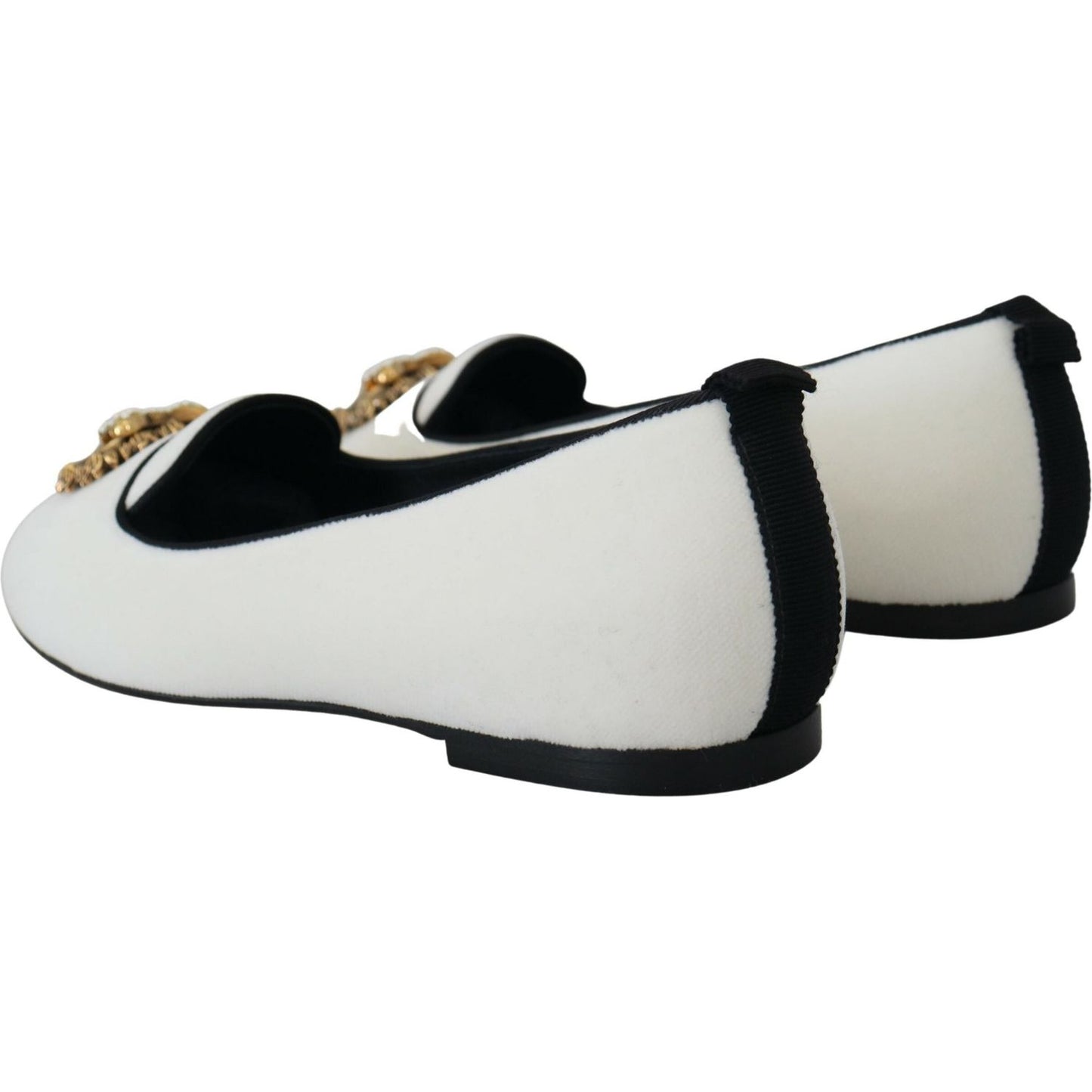 Dolce & Gabbana Elegant White Velvet Loafers with Gold Heart Detail Dolce & Gabbana Black