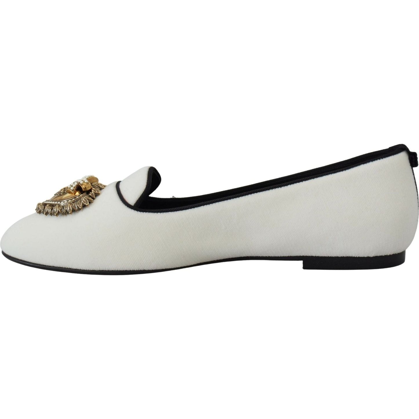 Dolce & Gabbana Elegant White Velvet Loafers with Gold Heart Detail Dolce & Gabbana Gray