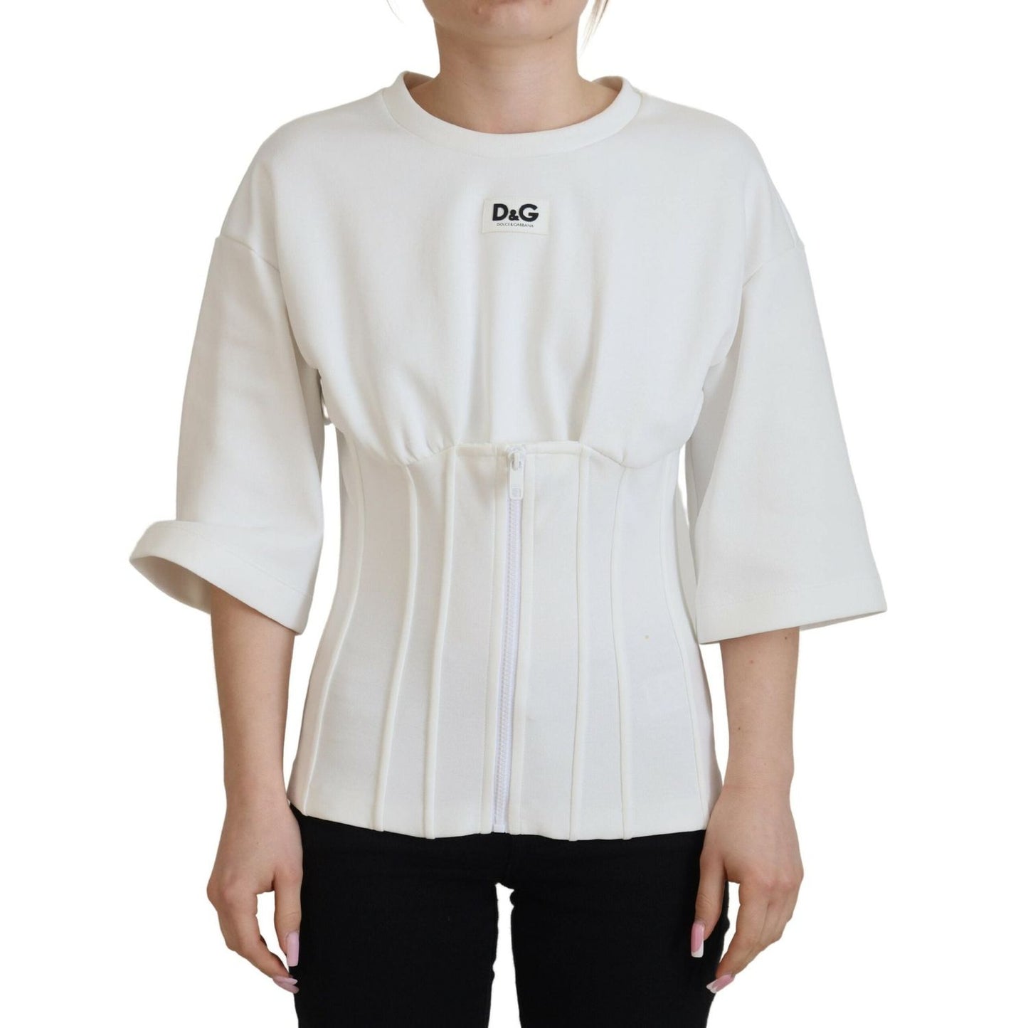 Dolce & Gabbana White Corset Stretch Cotton Top T-shirt TSH90424-44