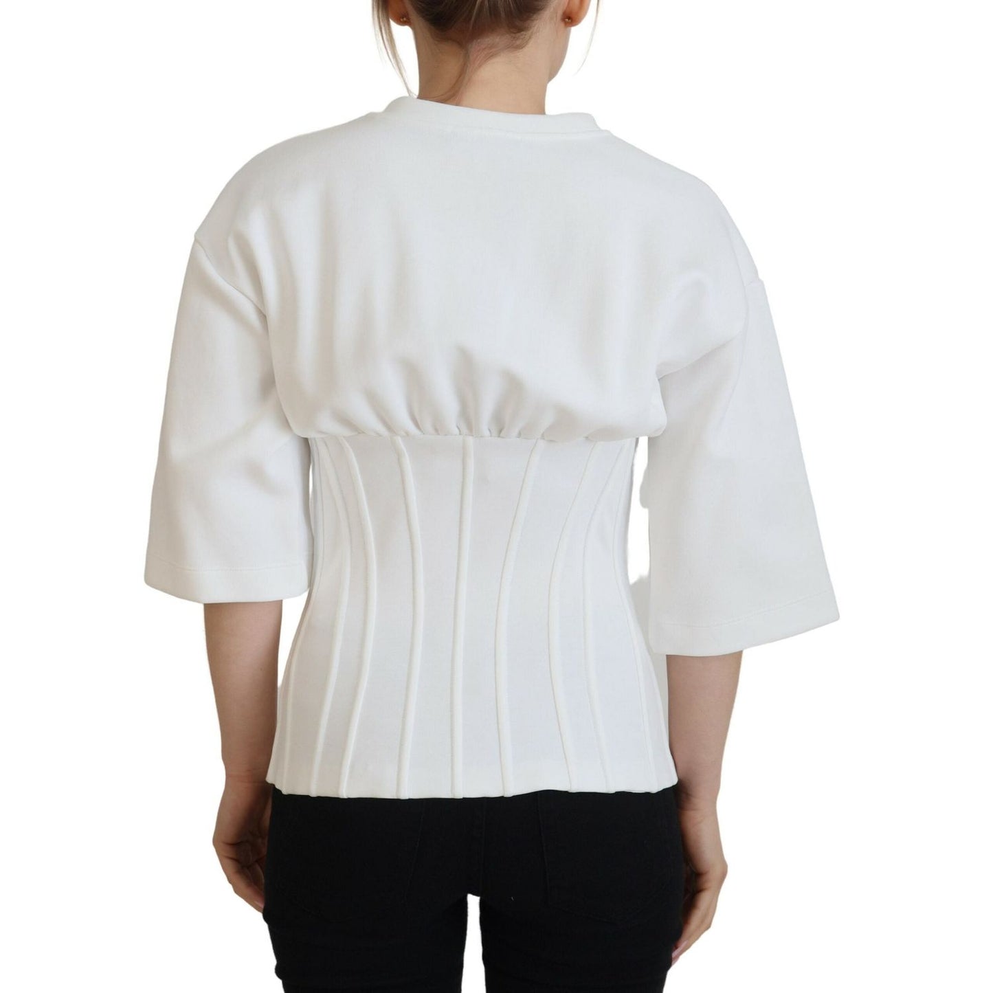 Dolce & Gabbana White Corset Stretch Cotton Top T-shirt TSH90424-44