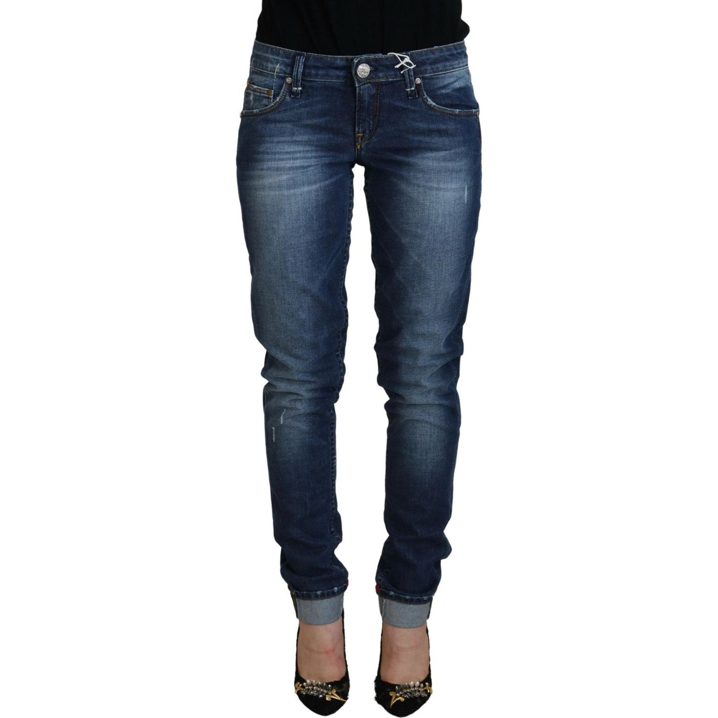 Acht Elegant Blue Washed Low Waist Skinny Jeans Acht Dark Slate Gray