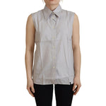 Ferre Light Gray Stripes Cotton Sleeveless Collared Top