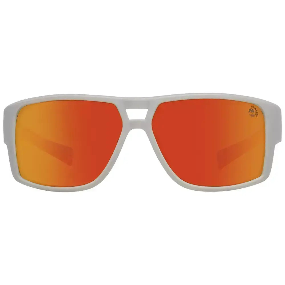 Timberland gray men's sunglasses with multicolor polarized lenses, plastic frame, 100% UVA & UVB protection, perfect for sports.