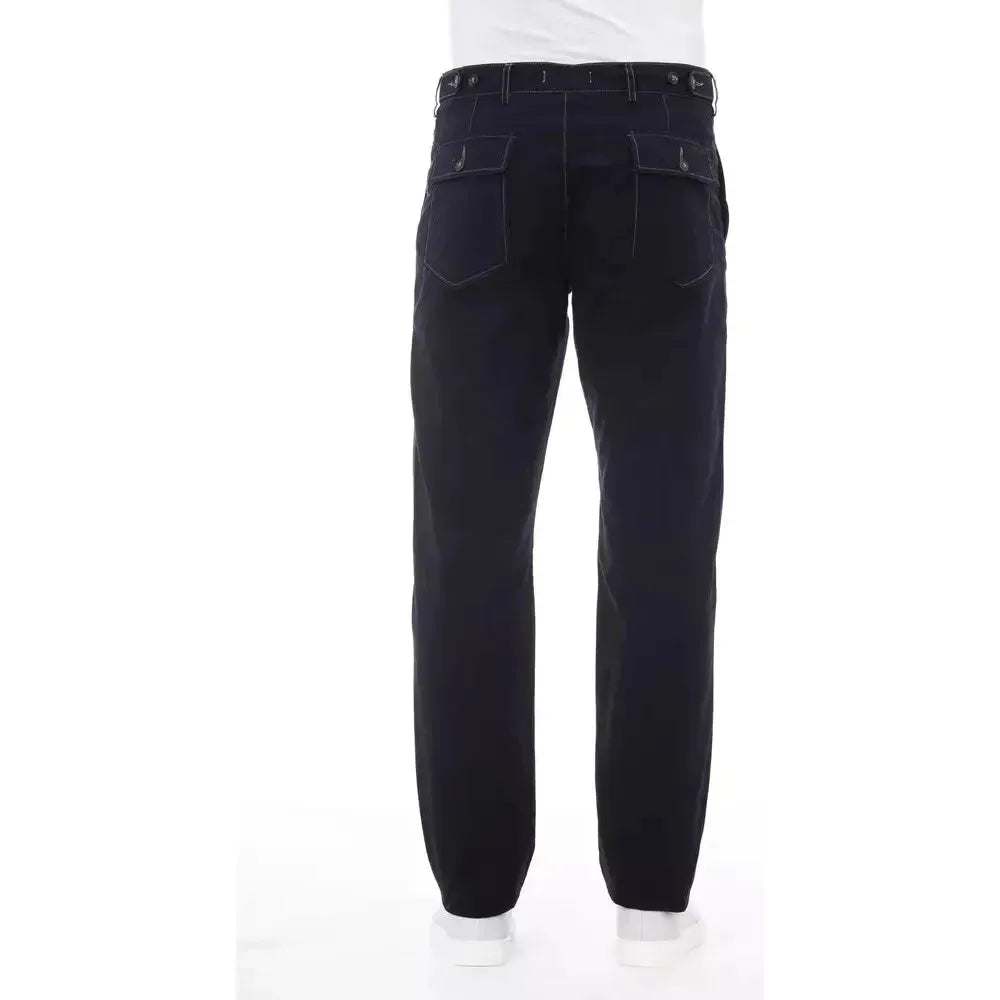 Alpha Studio Blue Cotton Men Pant Alpha Studio White Smoke