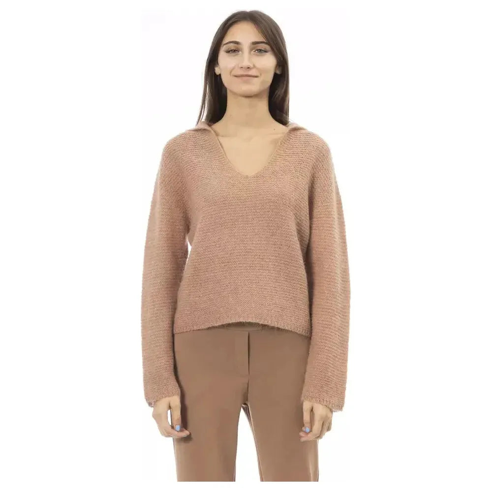 Alpha Studio Beige Merino Wool Women Sweater Alpha Studio Rosy Brown