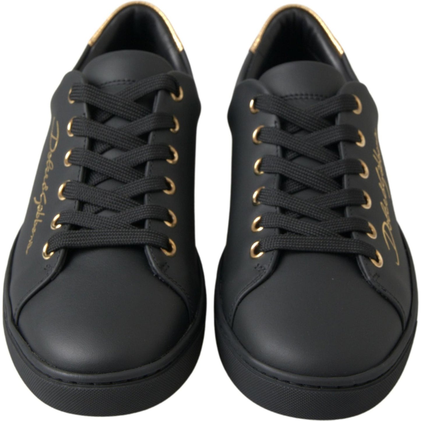 Dolce & Gabbana Black Gold Leather Classic Sneakers Dolce & Gabbana Dark Slate Gray