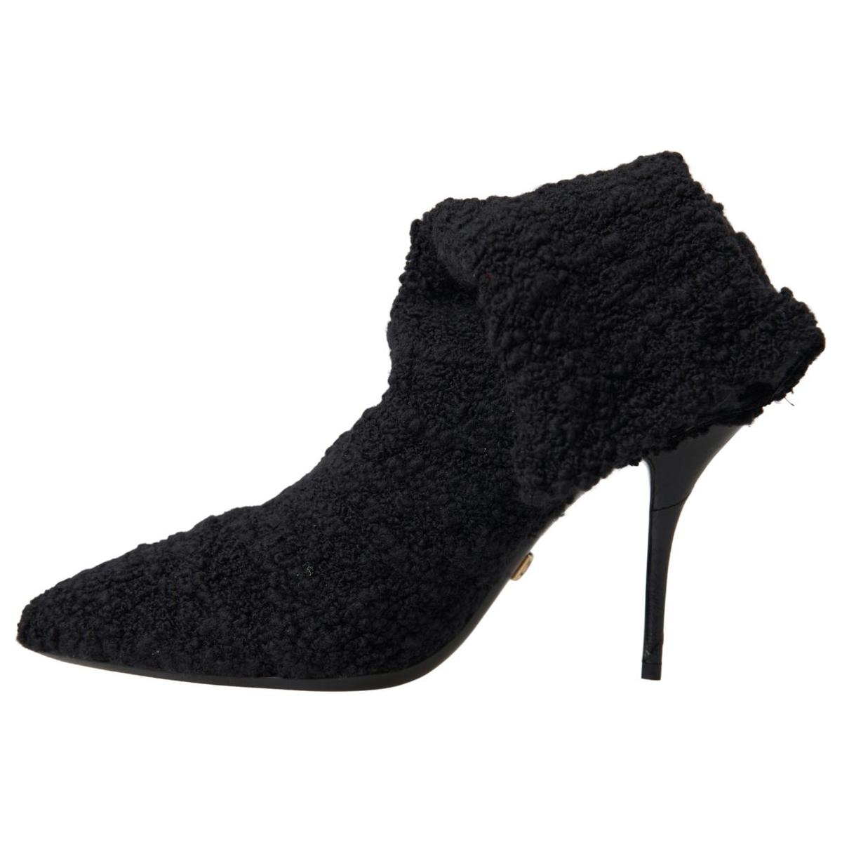 Dolce & Gabbana Elegant Virgin Wool Mid Calf Boots Dolce & Gabbana Black