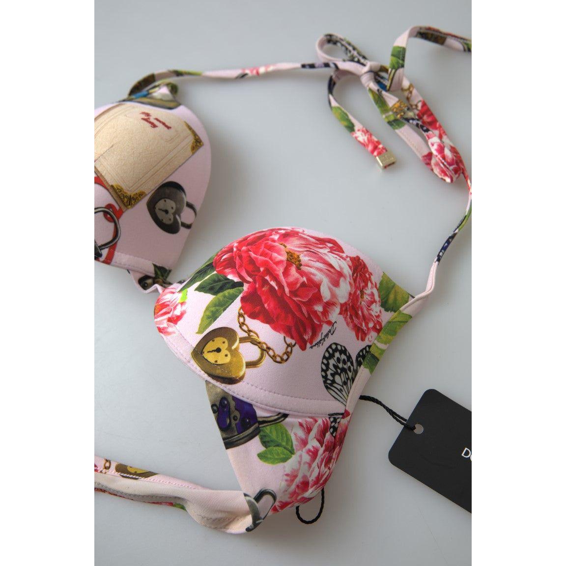 Dolce & Gabbana Chic Floral Bikini Top Elegance Dolce & Gabbana Dark Gray