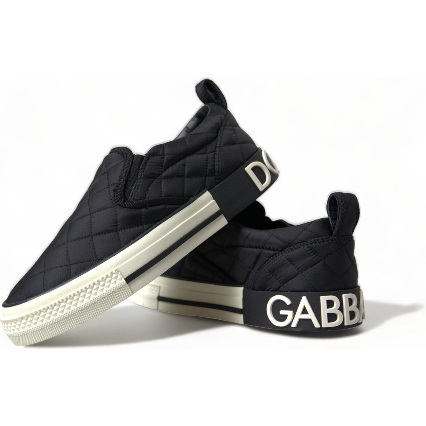 Dolce & Gabbana Elegant Quilted Black Canvas Sneakers Dolce & Gabbana Light Gray