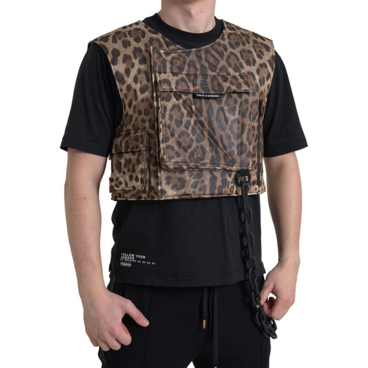 Dolce & Gabbana Brown Leopard Silk Sleeveless Sportswear