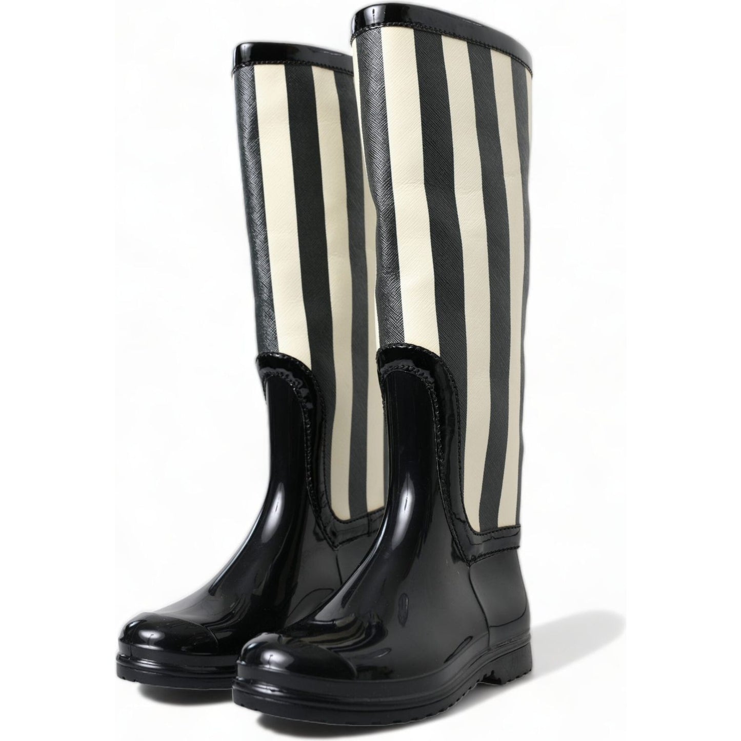 Dolce & Gabbana Black and White Striped Knee High Boots Dolce & Gabbana Light Gray