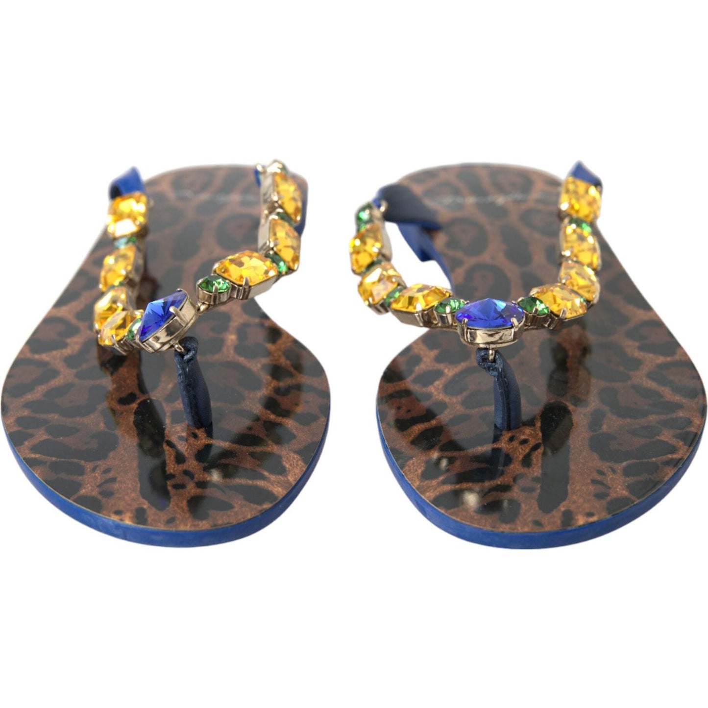 Dolce & Gabbana Elegant Blue Leather Flat Sandals Dolce & Gabbana Dim Gray