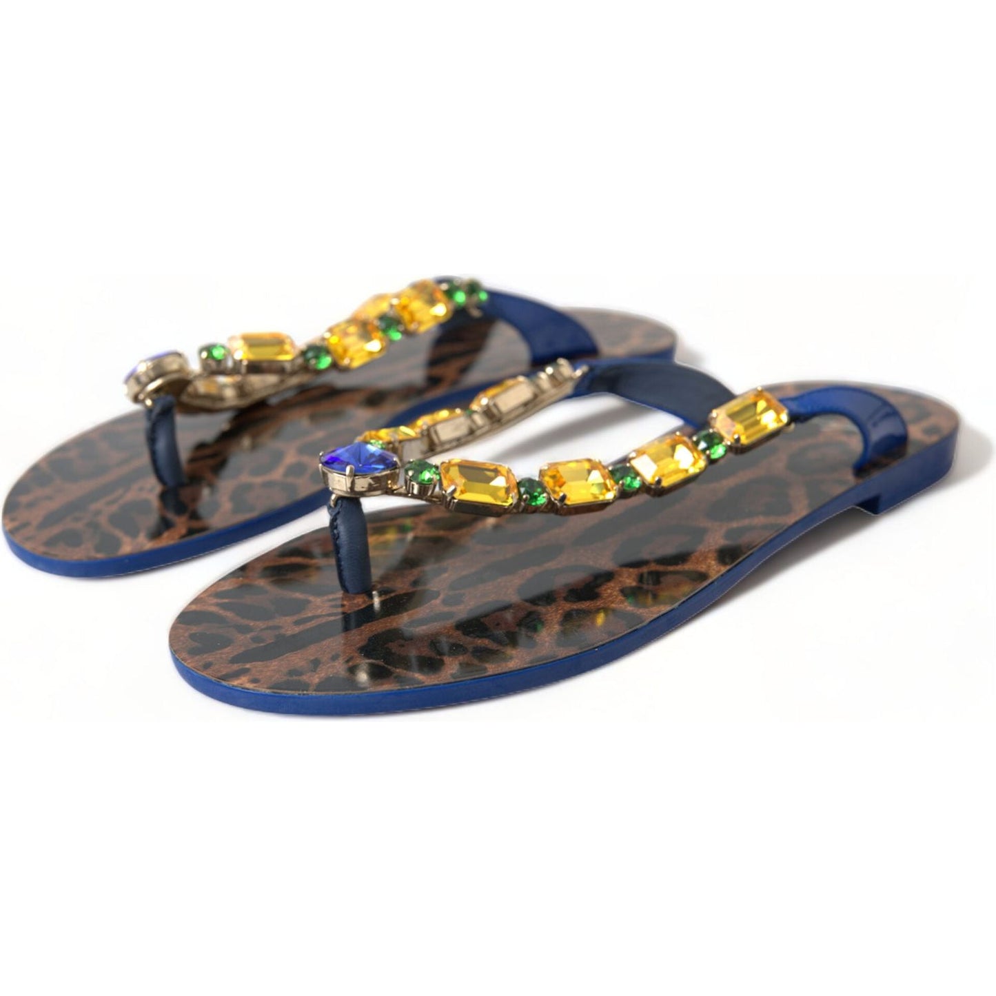 Dolce & Gabbana Elegant Blue Leather Flat Sandals Dolce & Gabbana Dark Slate Gray