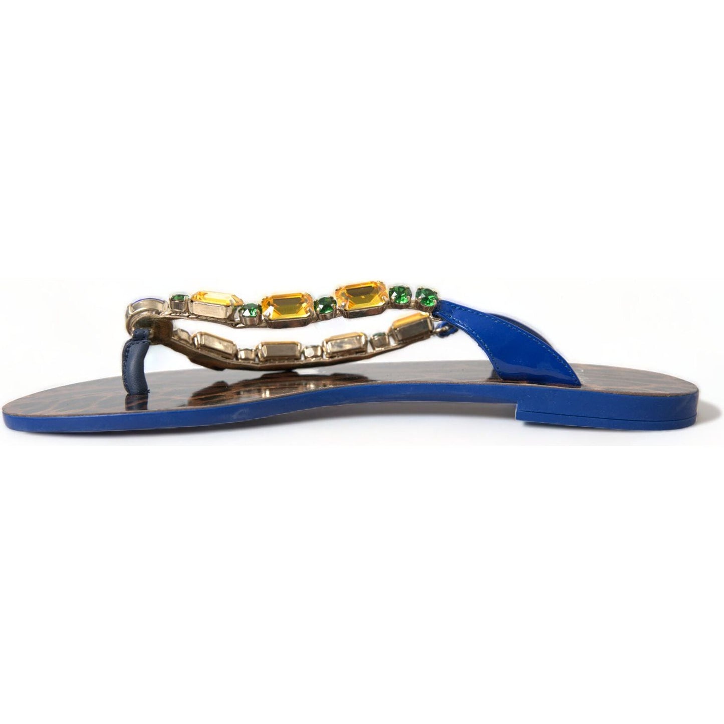 Dolce & Gabbana Elegant Blue Leather Flat Sandals Dolce & Gabbana Light Gray