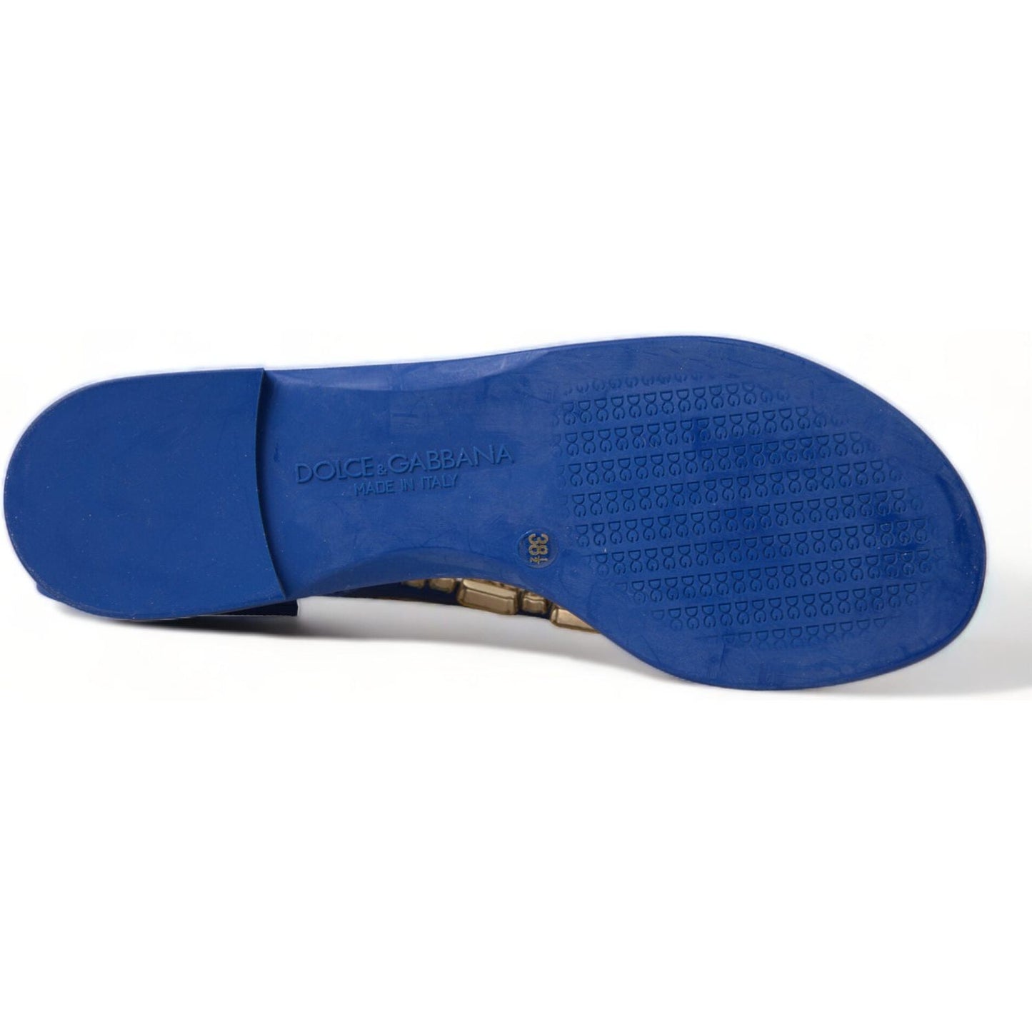 Dolce & Gabbana Elegant Blue Leather Flat Sandals Dolce & Gabbana Dark Slate Blue