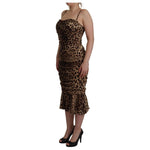Dolce & Gabbana Brown Leopard Print Ruched Midi Dress