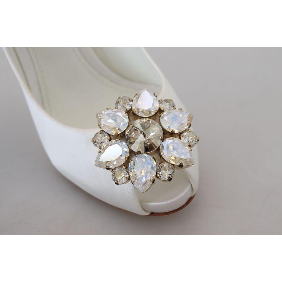 Dolce & Gabbana Crystal-Embellished White Peep Toe Heels Dolce & Gabbana Dark Gray