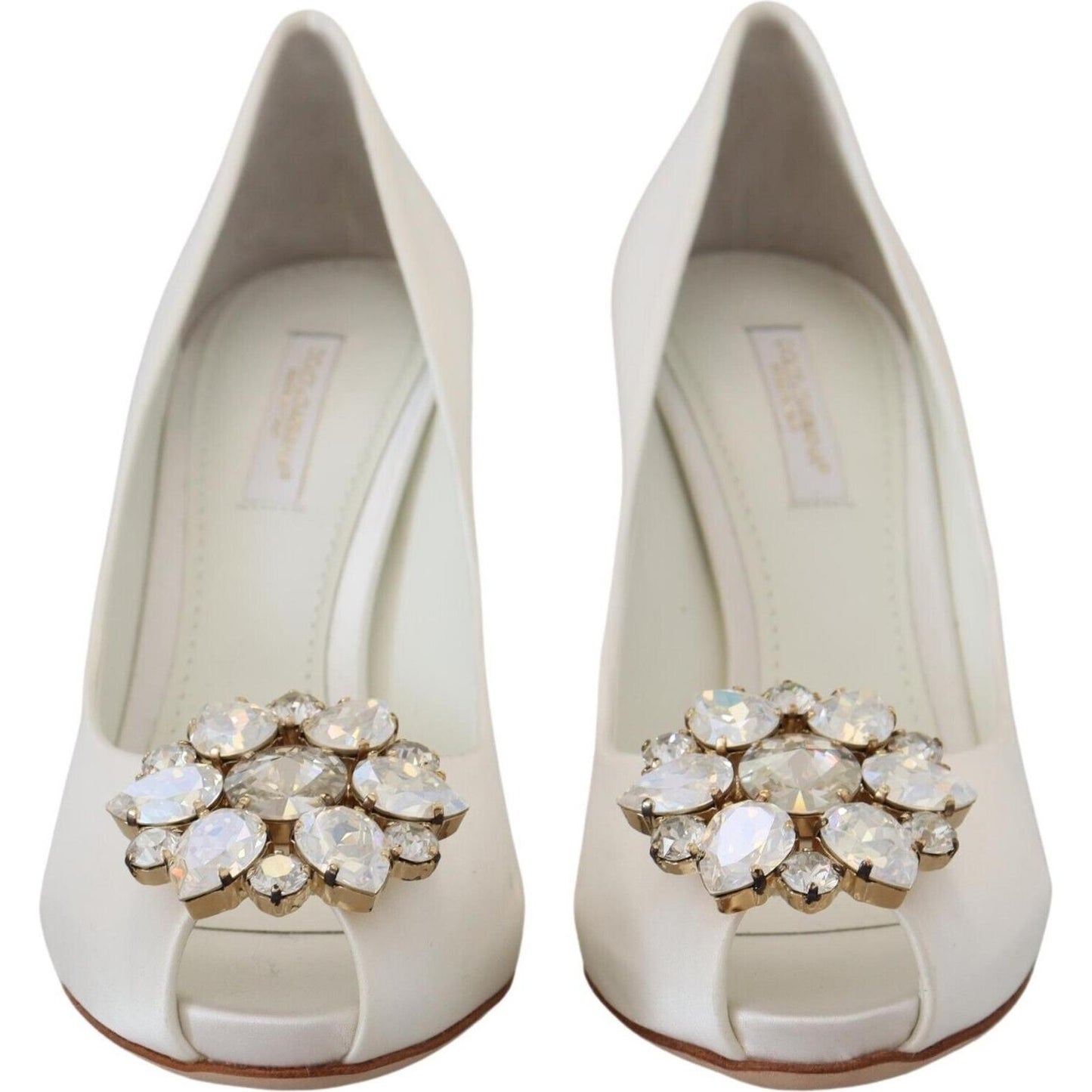 Dolce & Gabbana Crystal-Embellished White Peep Toe Heels Dolce & Gabbana Gray
