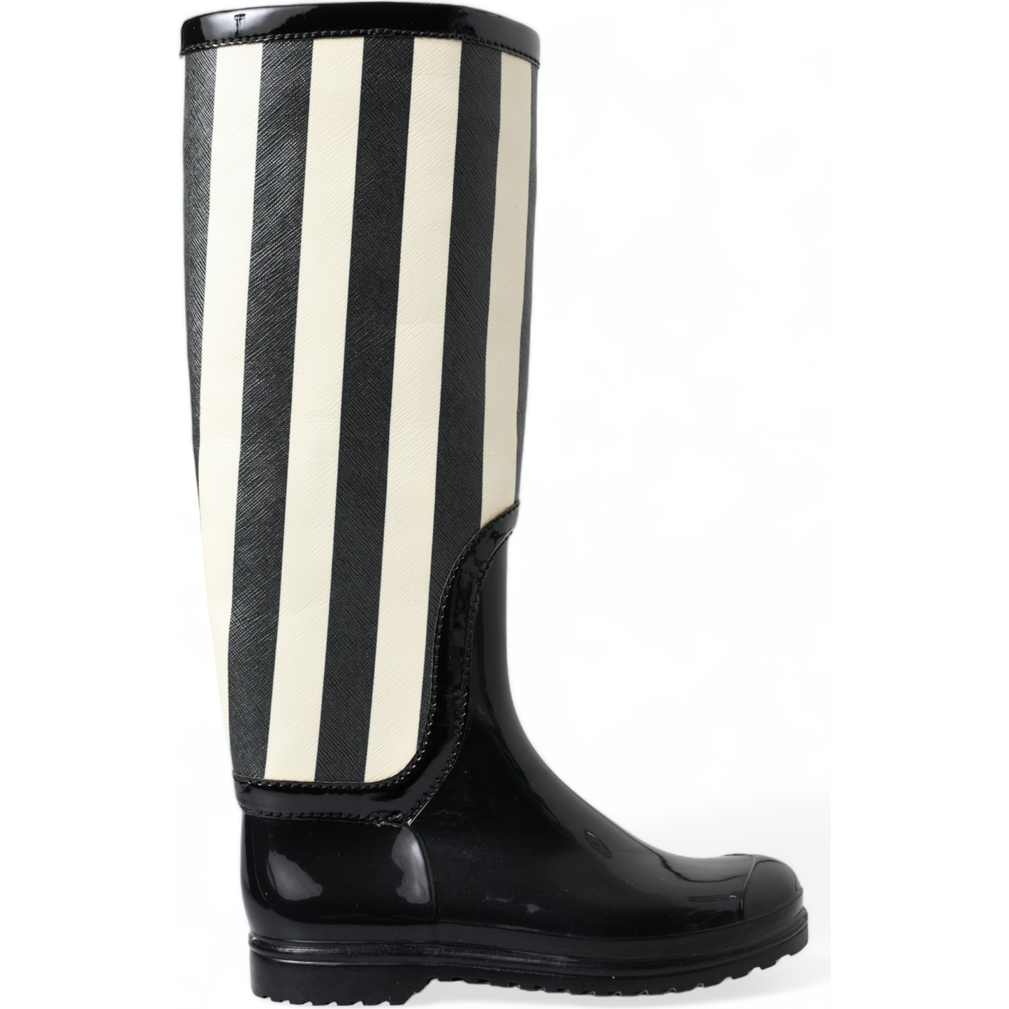 Dolce & Gabbana Black and White Striped Knee High Boots Dolce & Gabbana Antique White